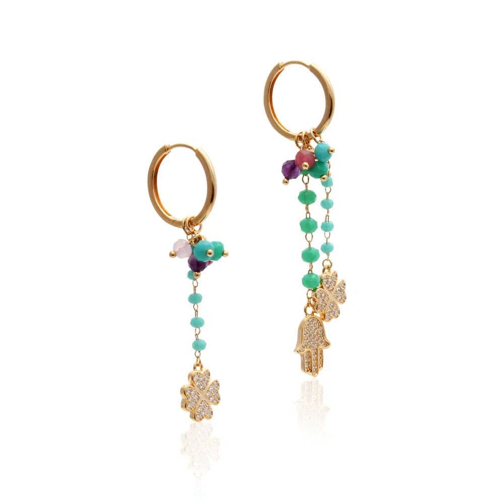 Turquoise Crystal Charm Drop Earrings, 18k Gold Filled