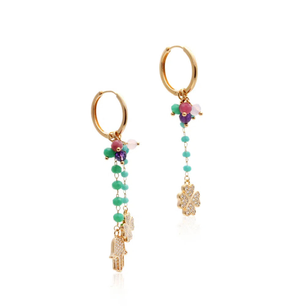 Turquoise Crystal Charm Drop Earrings, 18k Gold Filled