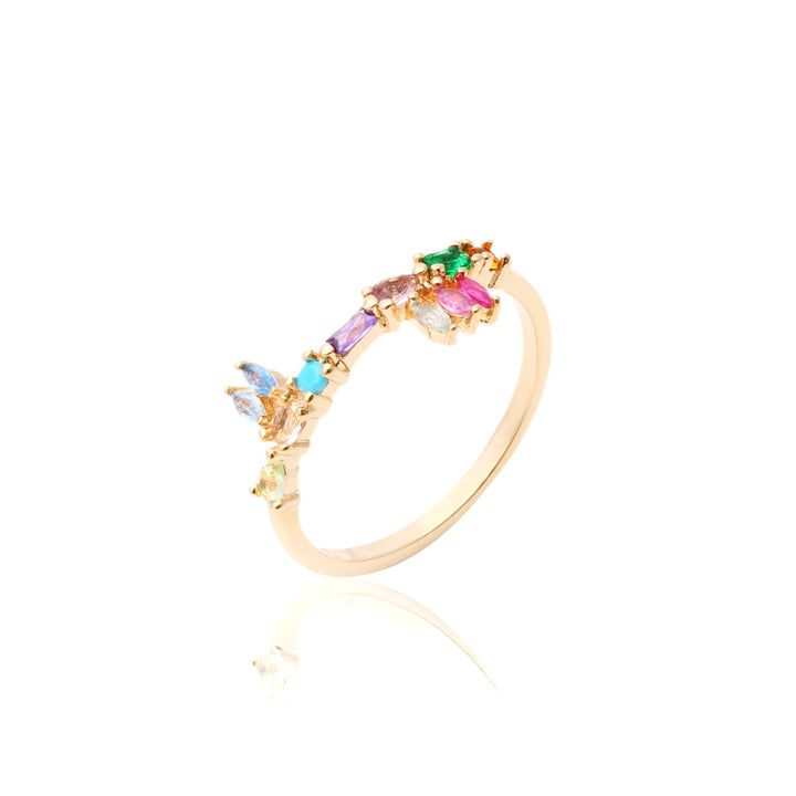 Bright Multicolour Crystal Ring, 18k Gold Filled