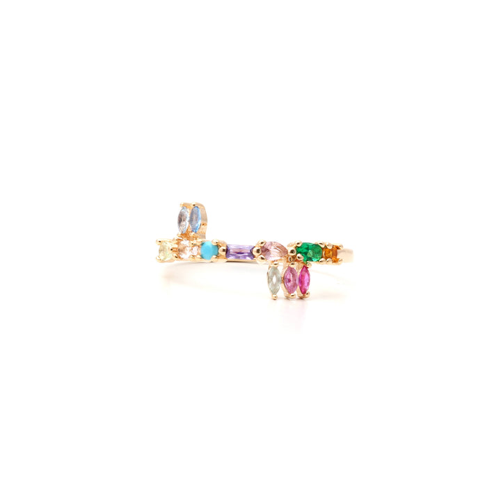 Bright Multicolour Crystal Ring, 18k Gold Filled