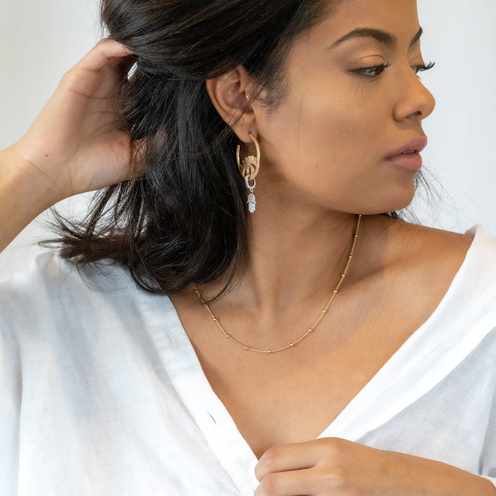 Eye Hoops and Hamsa Hand Pendant Earrings, 18k Gold Filled